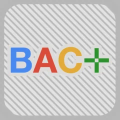 Application icon of the Bac Plus iOS
										  application. A grey rounded rectangle
										  with 45 degrees inclined straight
										  lines. On top there is the letters BAC
										  in blue, red and yellow (respectively)
										  and a green plus sign.