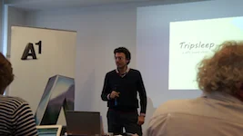 George Boumis
															 pitching in front
															 of a commitee the
															 tripsleep idea
															 during the
															 semi-final round.